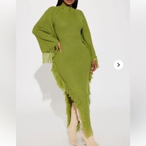 Fashion Nova Olive Turtleneck Fringe Sweater